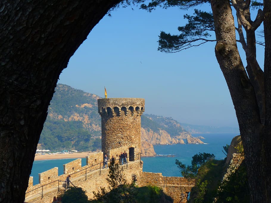 castle turret beside ocean, Tower, Castle, Old, Tossa De Mar, HD wallpaper