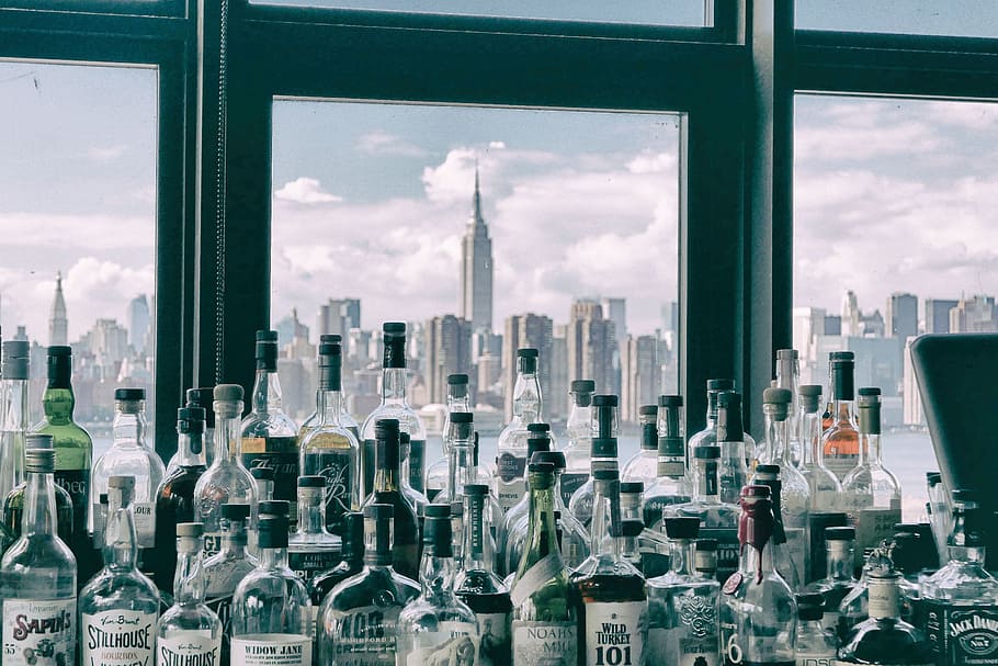 Assorted Bottles Near Windows, alcohol bottles, architecture HD wallpaper
