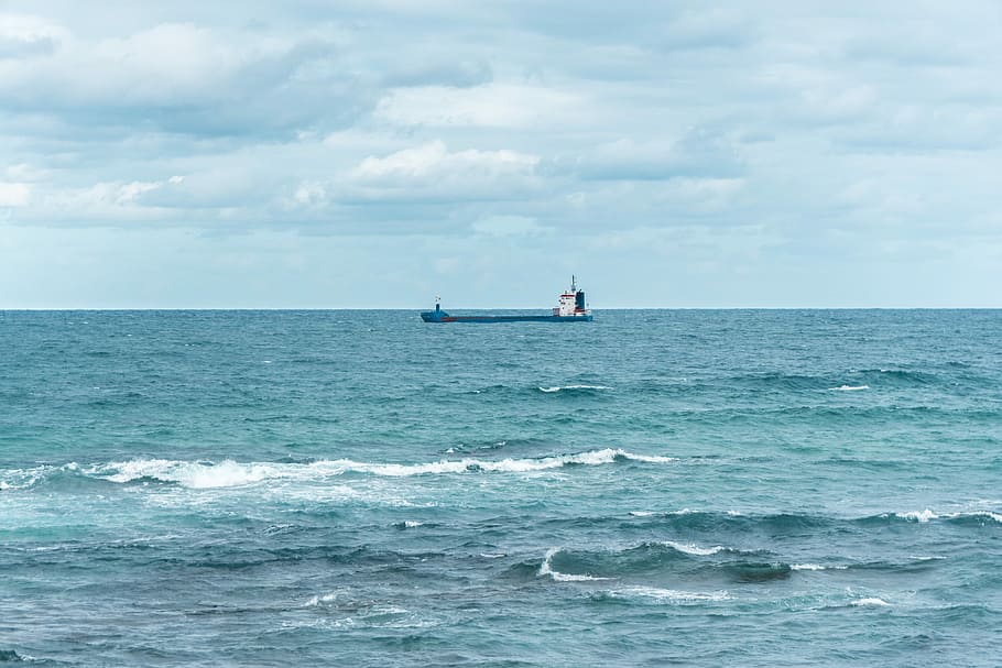 black ship on body of water, white and blue ship on sea, nature HD wallpaper