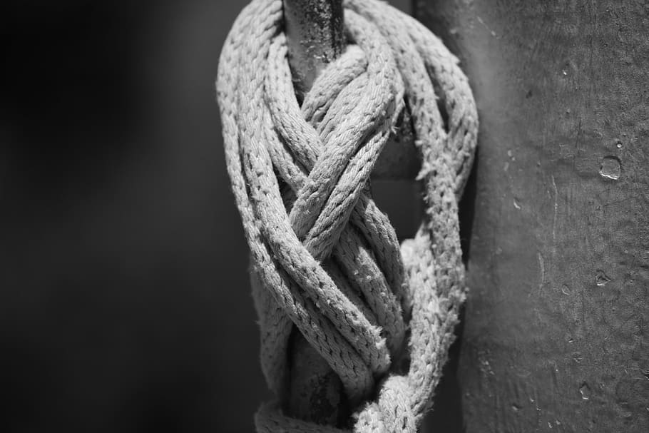 rope, knot, flag, pole, nation, flagpole, metal, black and white, HD wallpaper