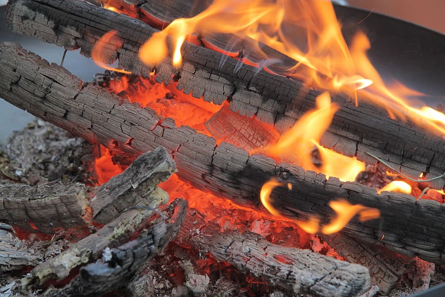 campfire, flame, embers, fireplace, flame log fire, burning HD wallpaper