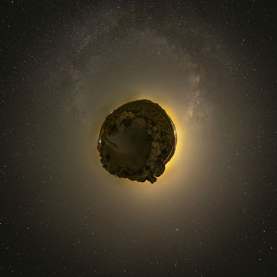 floating rock on galaxy illustration, gray planet covering the sun HD wallpaper