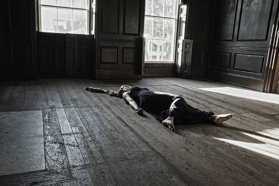 Hd Wallpaper Grayscale Photo Of Person Lying On Brown Floor