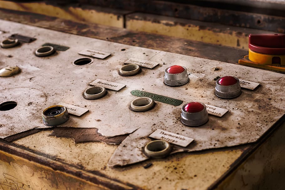 white steel buttons, desk, switch, control desk, nostalgic HD wallpaper