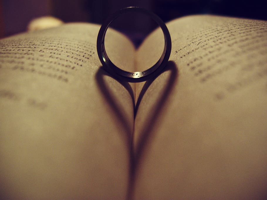 silver ring in between book pages, heart, love, city, fall for, HD wallpaper