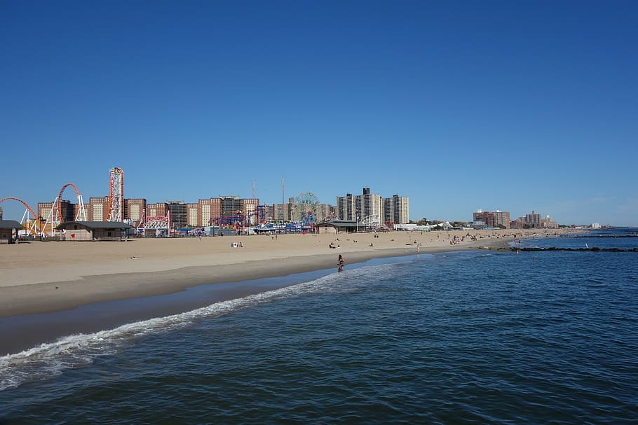 coney island, new york, brooklyn, beach, water, architecture, HD wallpaper