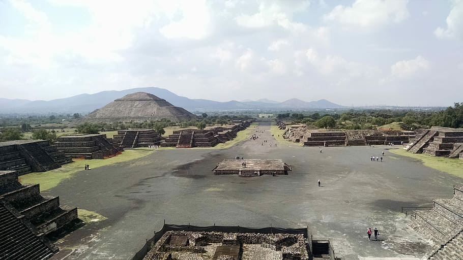 Teotihuacan landscape with Pyramids, Mexico, clouds, photos, landscapes, HD wallpaper