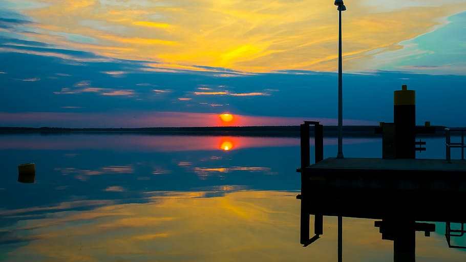 sunset, sky, water, abendstimmung, clouds, afterglow, romance HD wallpaper