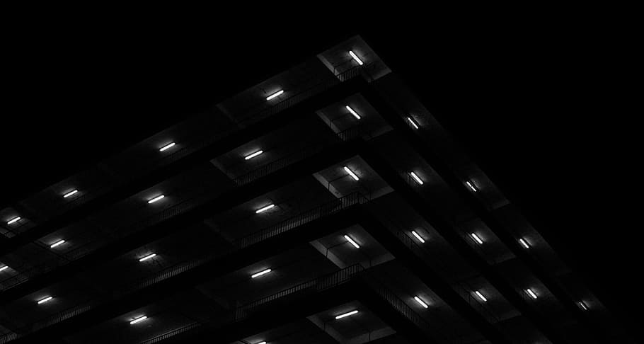 low angle photography highrise building, lighted concrete building HD wallpaper