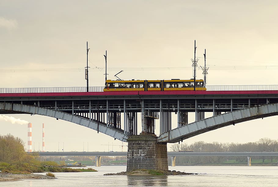 tram, bridge, transport, communication, the vehicle, city, warsaw HD wallpaper
