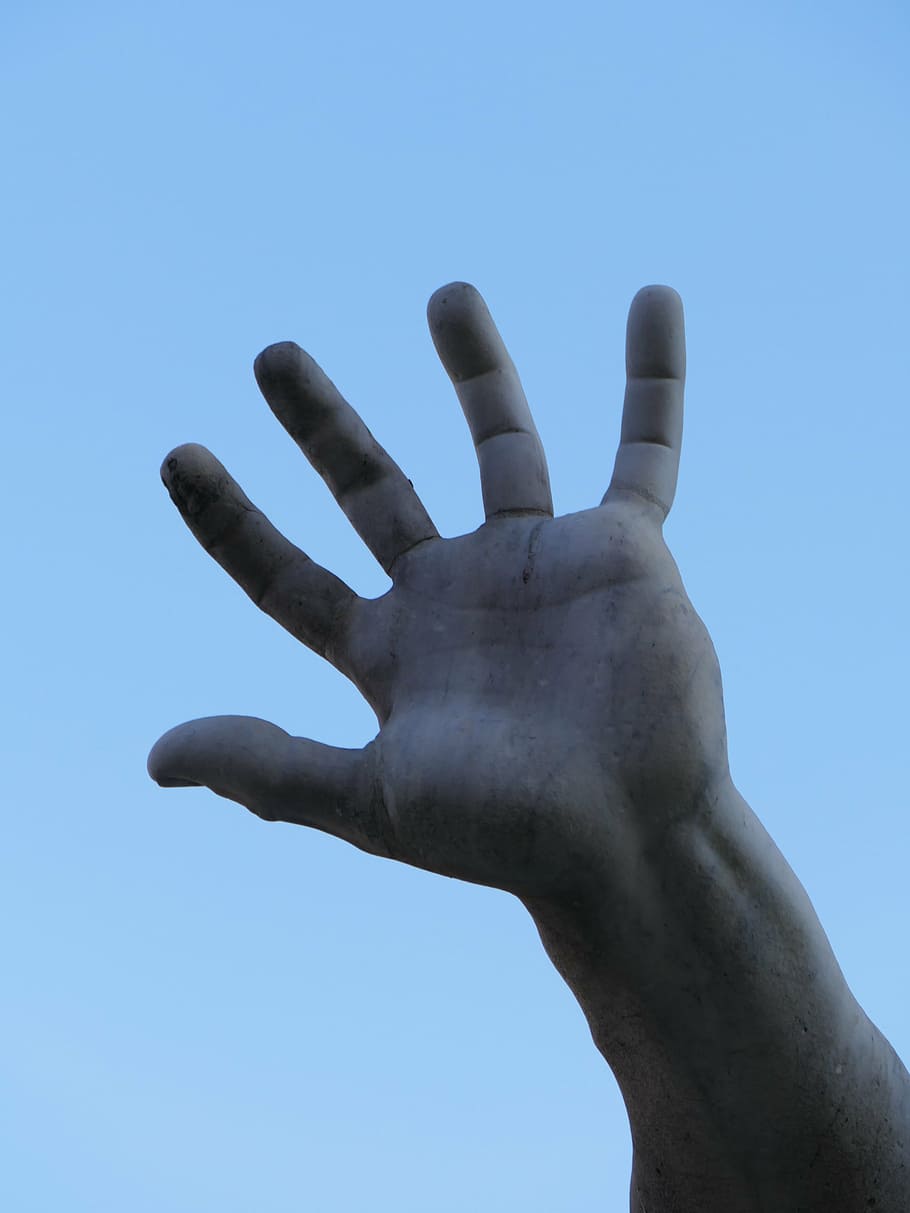 hand, finger, marble, statue, access, gesture, human hand, sky HD wallpaper