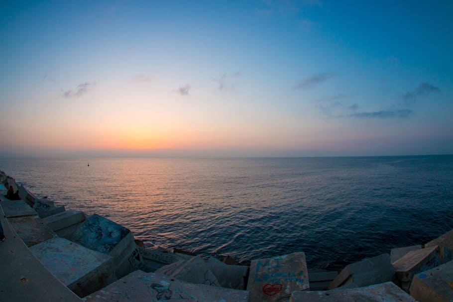 Sunset, Beach, Landscape, Dusk, waves, boats, sea, horizont HD wallpaper