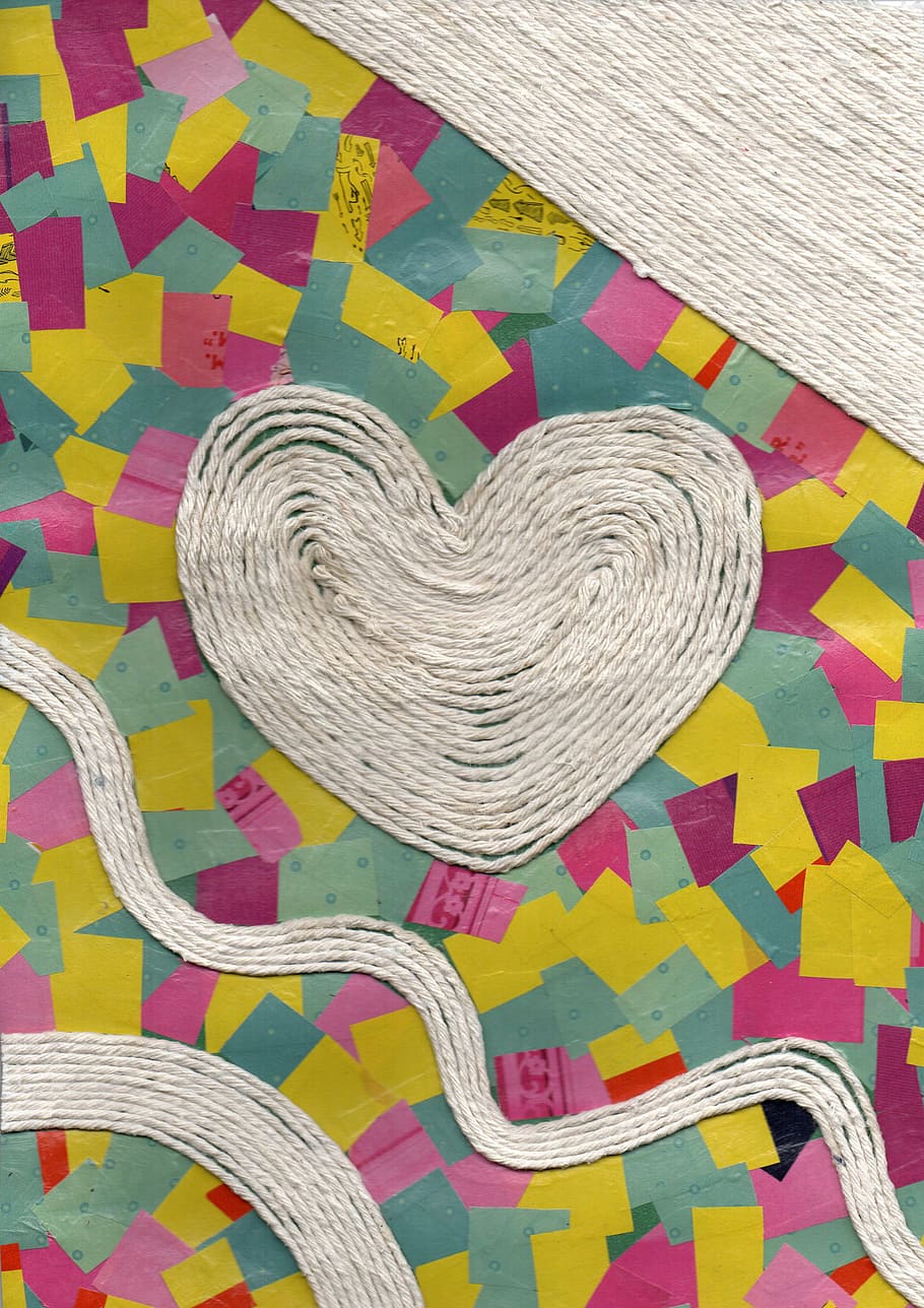 string, heart, collage, pattern, backgrounds, decoration, art and craft HD wallpaper
