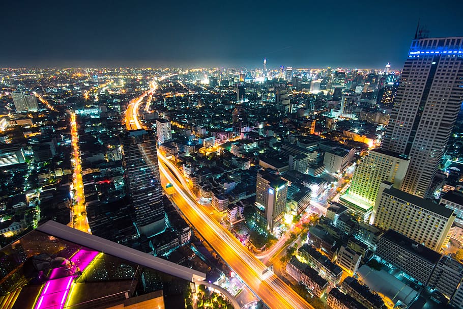 HD wallpaper: Night shot of the city of Bangkok in Thailand, urban,  business | Wallpaper Flare