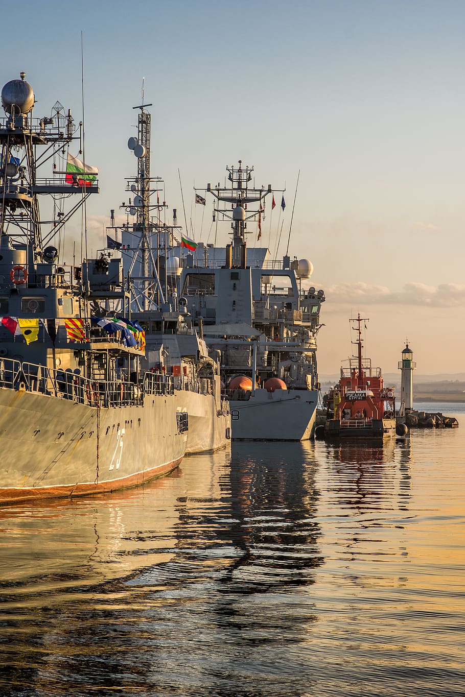 water, sea, pier, watercraft, harbor, navy, port burgas, ship, HD wallpaper