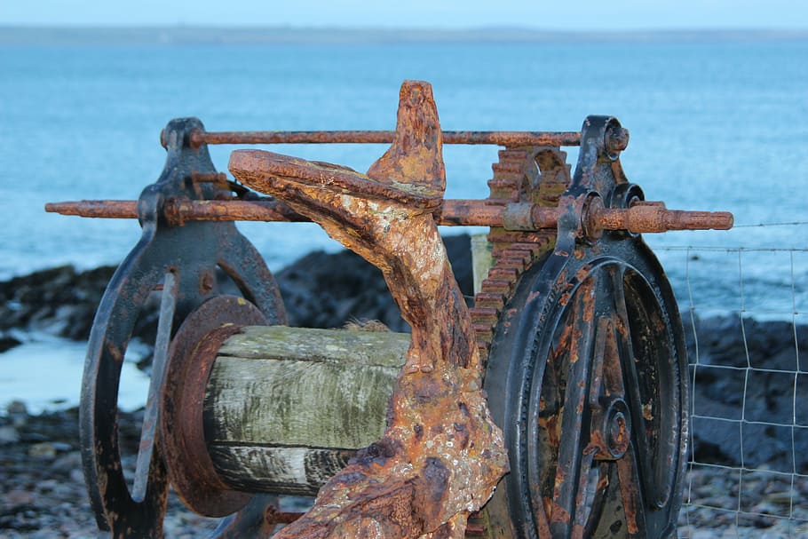 stainless, machine, rusted, old, scotland, sea, winds, gear HD wallpaper