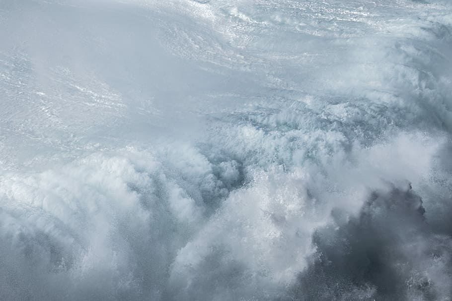 high angle photo of white clouds, crashing waves at daytime, sky HD wallpaper