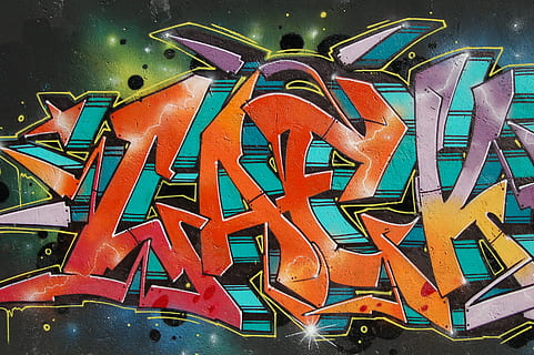 orange and purple graffiti piece, multicolored name painting HD wallpaper
