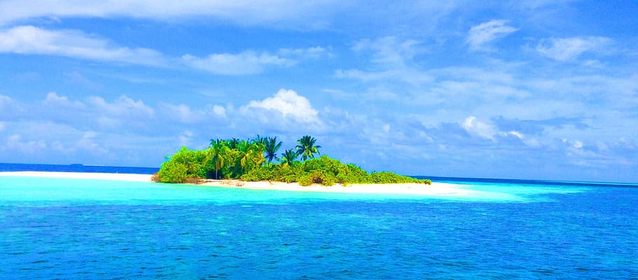 islet between body of water at daytime, maldives, beach, island, HD wallpaper