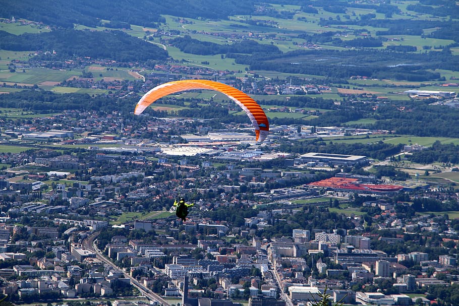 Salzburg, Gaisberg, Paraglider, outdoors, flying, day, no people, HD wallpaper