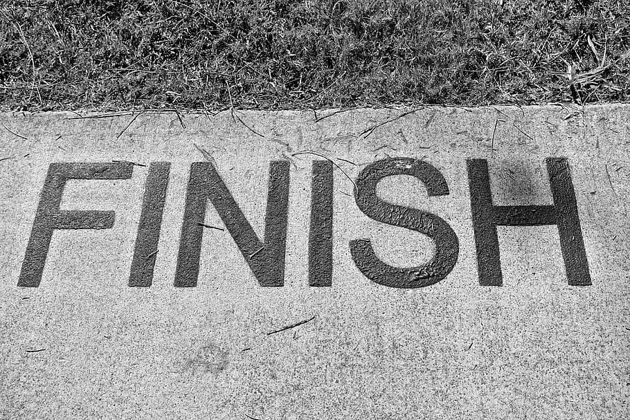 finish text, end, completed, completion, finishing, stop, sign