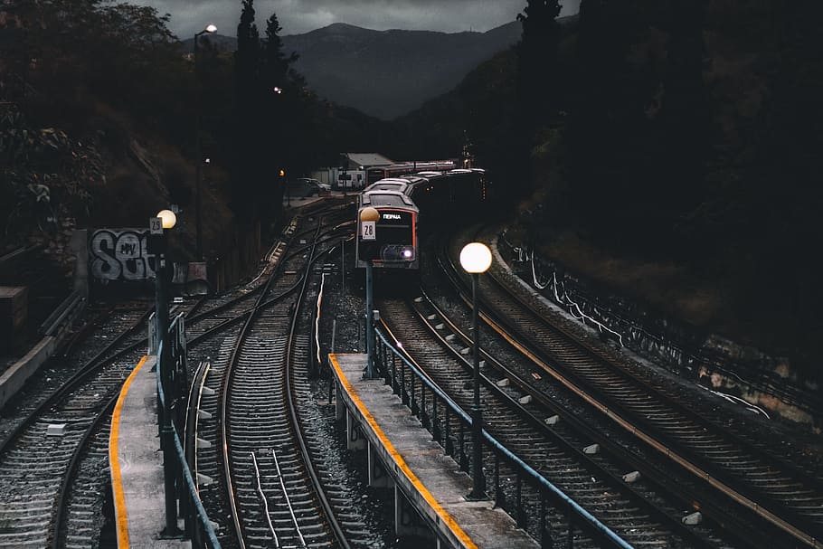 Train on Railways during Nighttime, clouds, cloudy, dark, forest, HD wallpaper