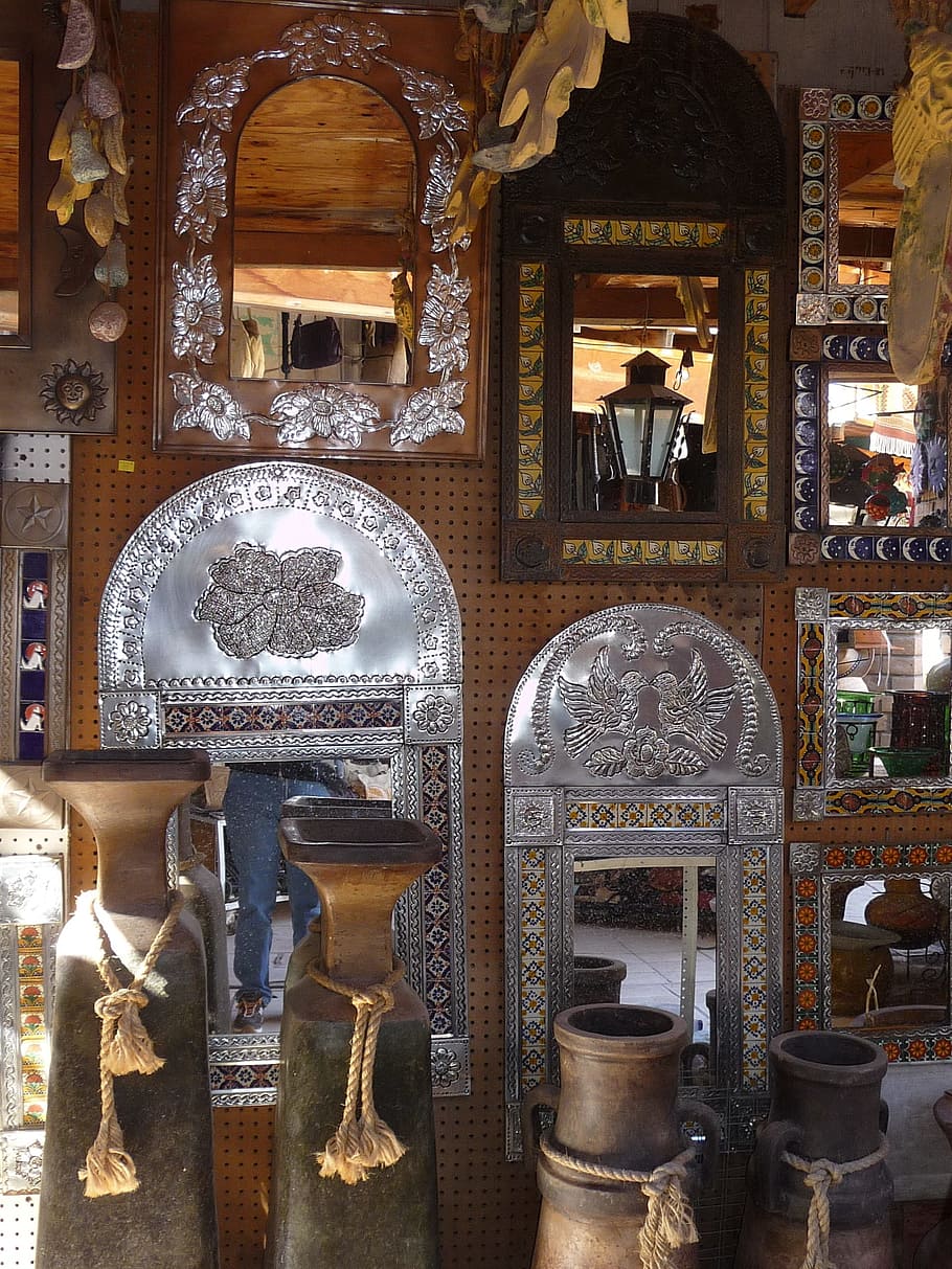 metal work, display, store, products, ornate, silver, frames HD wallpaper