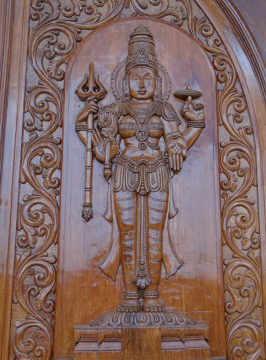 carving, wooden, goddess, lakshmi, door panel, india, no people