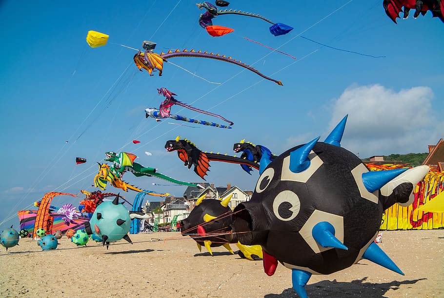 kite, beach, sea, wind, sky, nature, sand, fun, holiday, hobbies