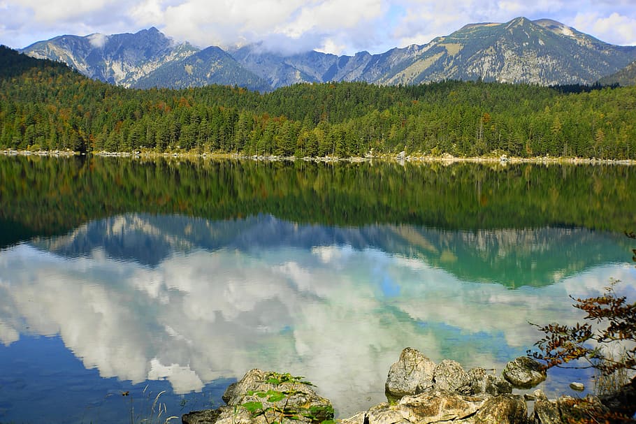 lake, mirroring, water, landscape, mountain, reflection, nature HD wallpaper