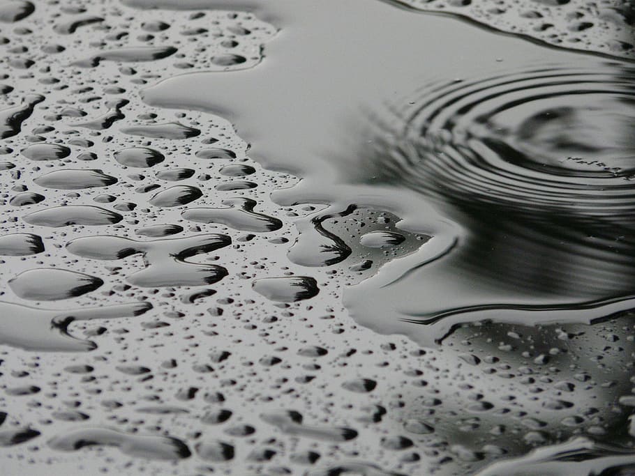 water droplets on black surface, the background, drops, rain HD wallpaper