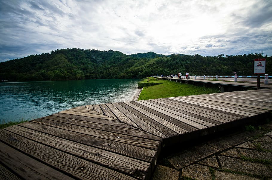lake, landscape, scenery, water, sky, wood - material, tree HD wallpaper