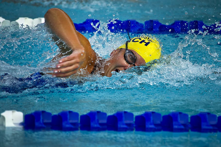 person in swimming competition, swimmer, female, race, racing, HD wallpaper