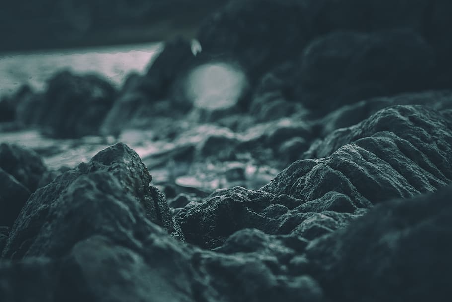 rock formation, gray rocks, nature, sea, dark, rock - Object HD wallpaper