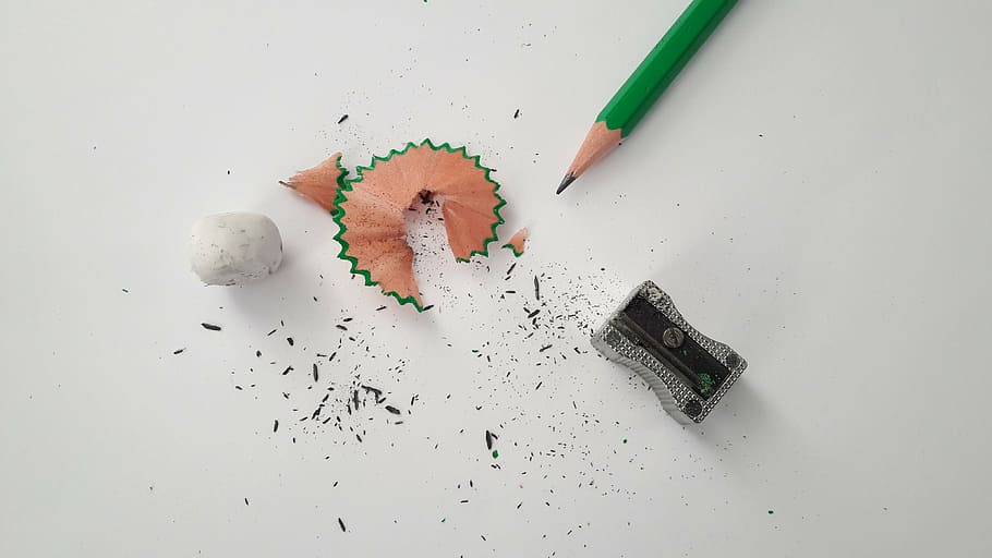 sharpened pencil, drawing, sketch, pencil sharpener, rubber, pencil paper, HD wallpaper