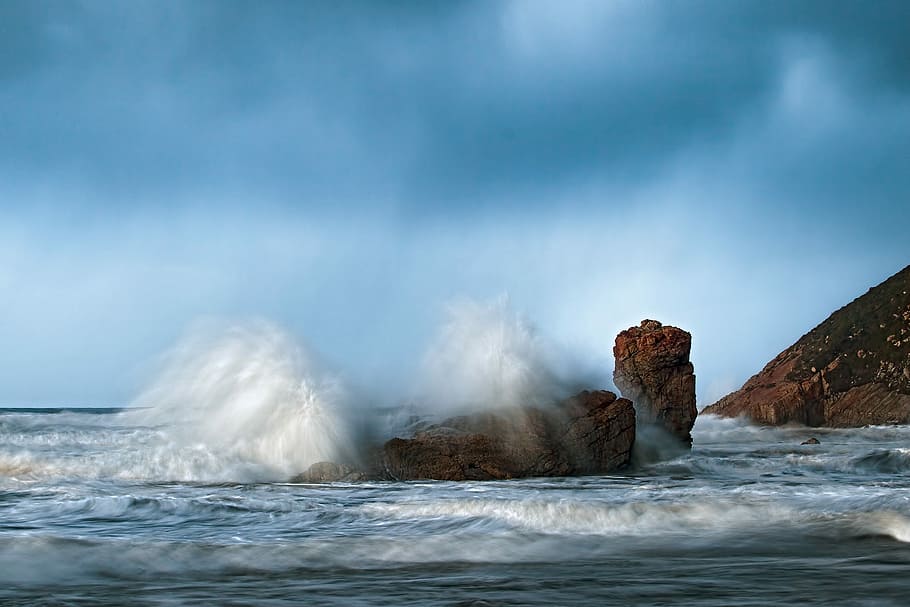 Sea, Beach, Waves, Sunset, Landscape, edge of the sea, waterfront HD wallpaper