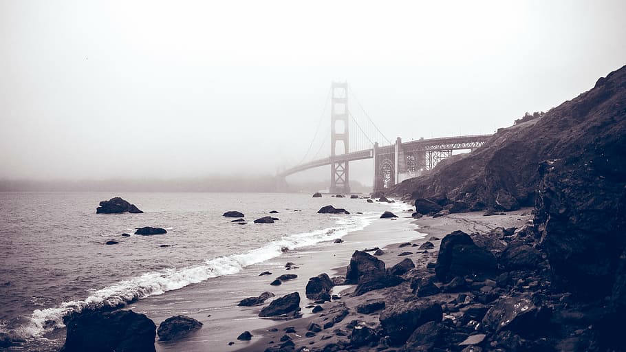 Golden Bridge, sea, ocean, water, waves, nature, rocks, coast HD wallpaper