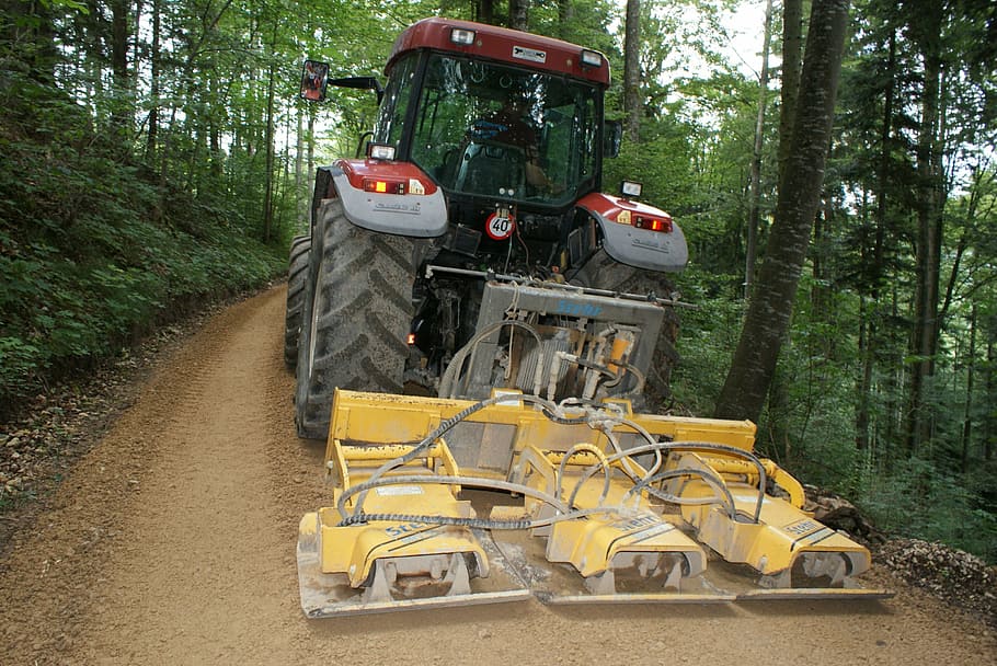 road construction, forest path, tractor, machinery, equipment HD wallpaper