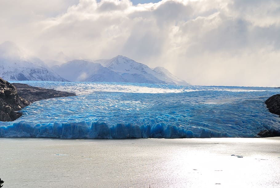 cold, sea, landscape, mountains, bay, beach, clouds, cloudy, glaciers HD wallpaper