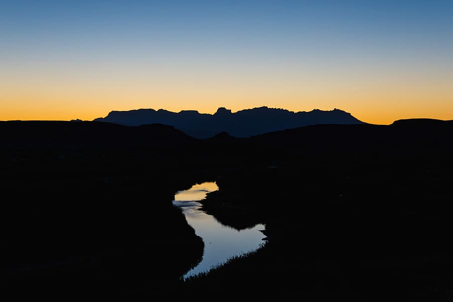 Sunset Over Chisos Mountains, silhouette photo of mountain during sunset HD wallpaper