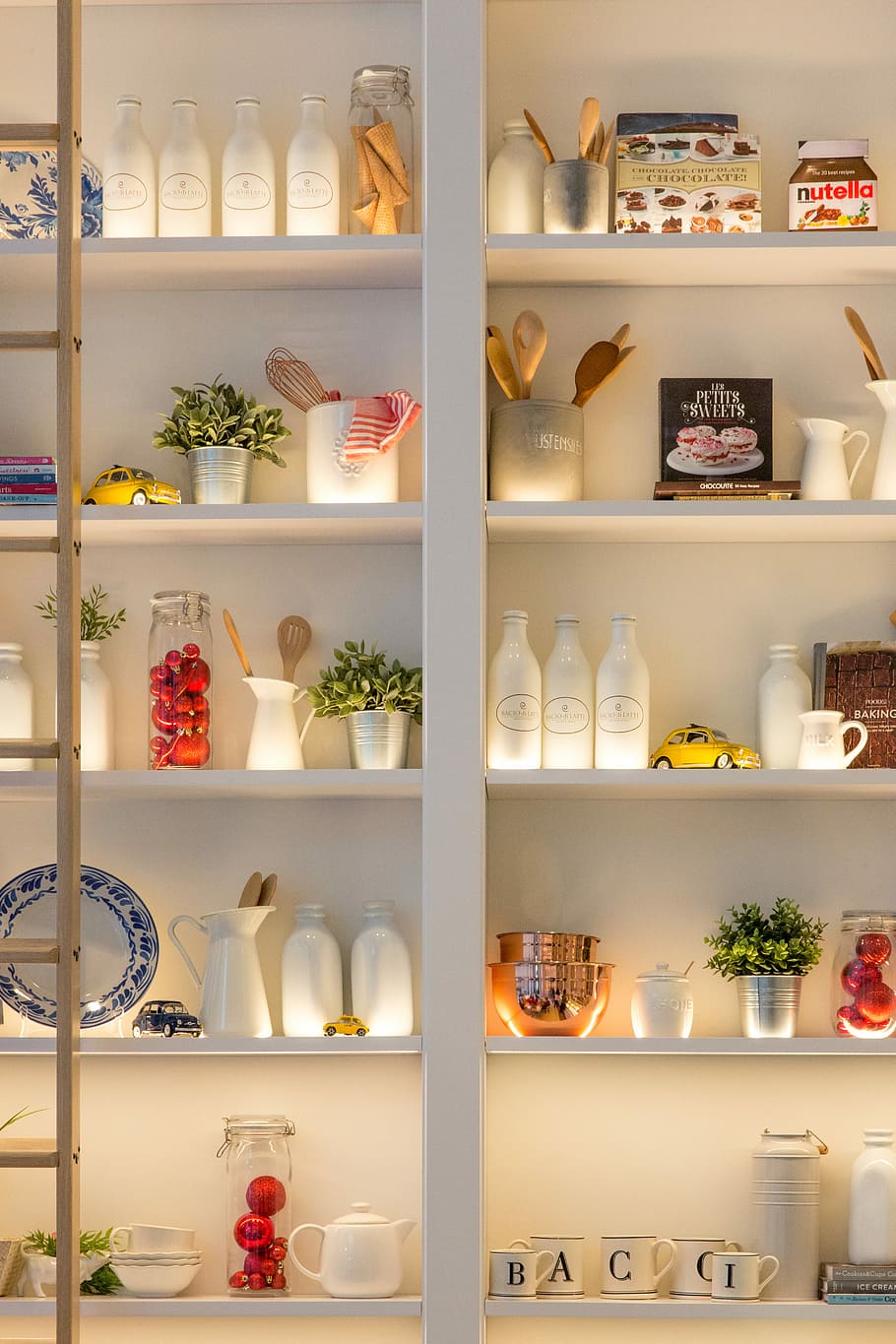 photo of white ceramic bottles on shelf, wall, shelves, kitchen HD wallpaper