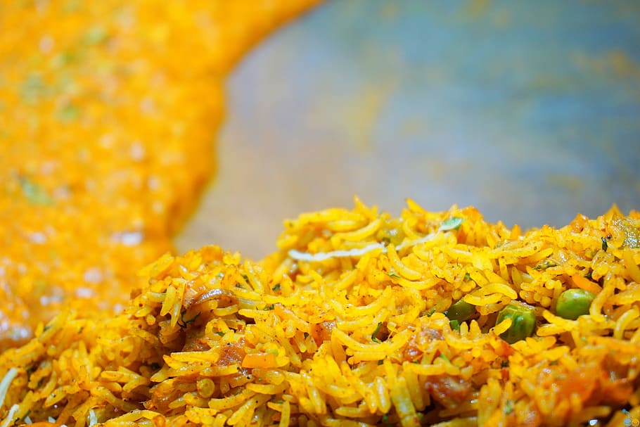 cooked biryani rice, curry, delicious, fast food, food corner