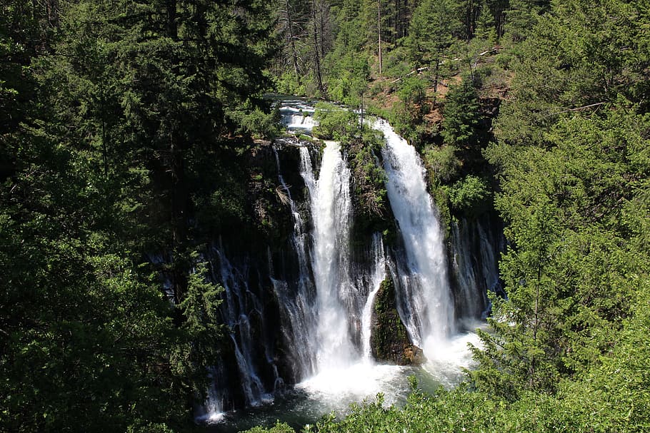 burney falls, waterfall, trees, nature, landscape, park, stream HD wallpaper