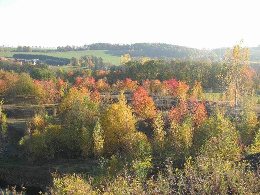 quarry, landscape, autumn, background, colorful, october, trees HD wallpaper