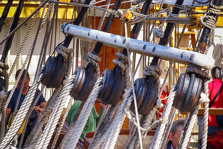 sailing boat, pulley, rope, deck, rigging, day, no people, sunlight HD wallpaper
