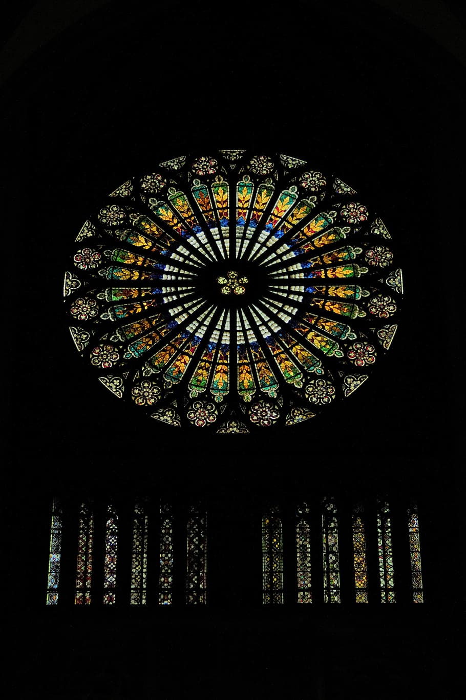 round multicolored floral window glass, untitled, ceiling, art HD wallpaper