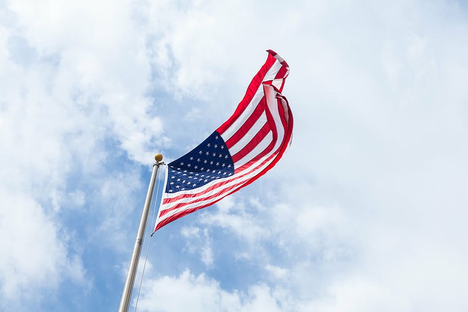 flag of the United States of America during daytime, us, clouds HD wallpaper