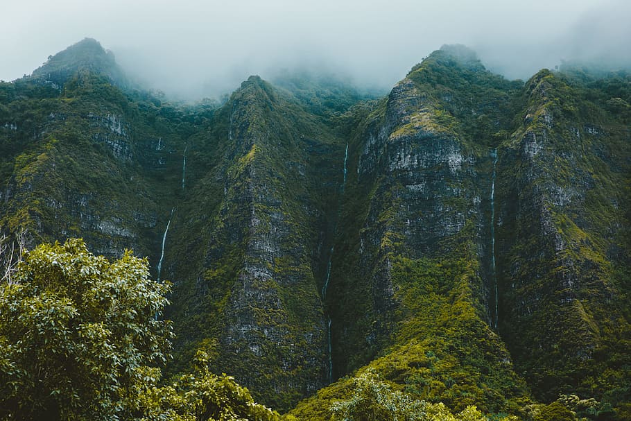 aerial view of mountain, landscape photography of mountain with green trees HD wallpaper