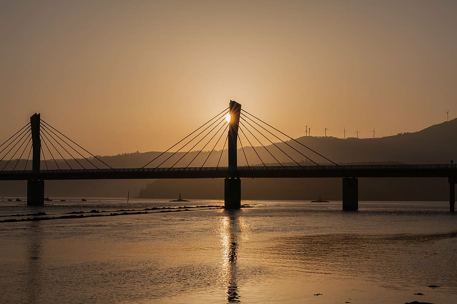 sea, galicia, spain, water, bridge, bridge - man made structure HD wallpaper