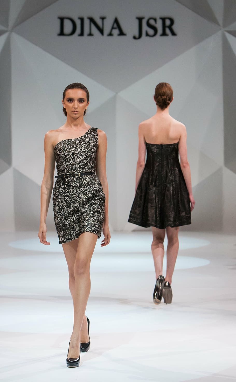HD wallpaper: two women walking on Dina JSR runway, fashion show, catwalk,  model | Wallpaper Flare